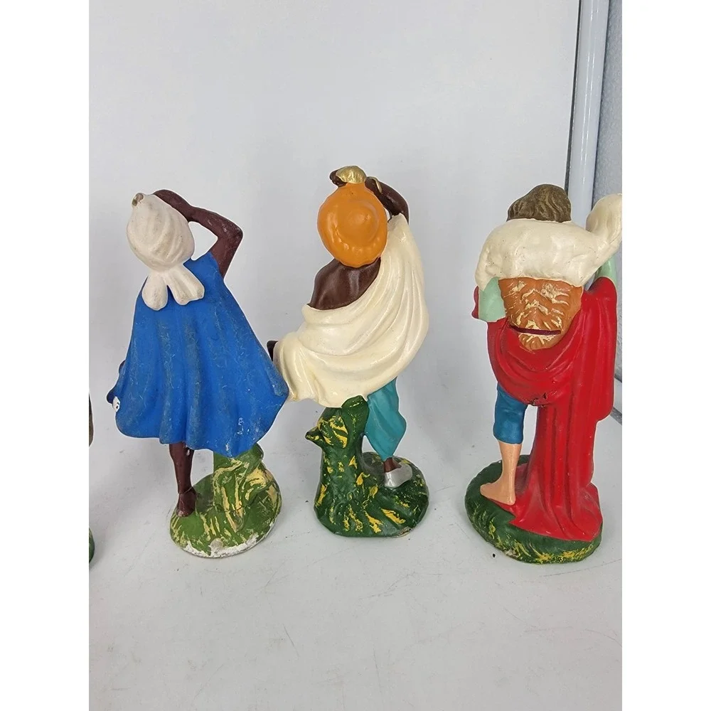 VTG Nativity Figures Stamped Made In ITALY Paper Mache Creche Chalk Set 5 50-60s